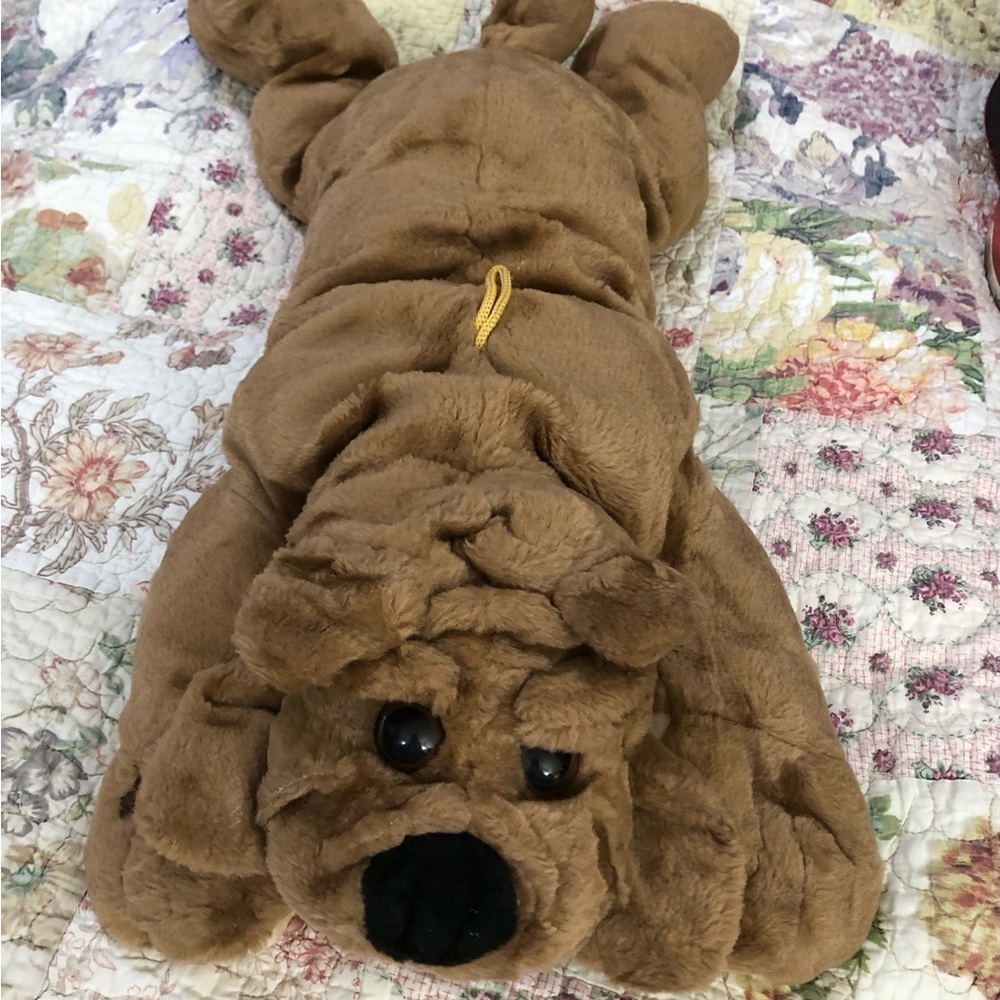 Vtg Toy Works Chestnut Brown Sharpei Wrinkled Face Plush Laying Puppy Dog 24”